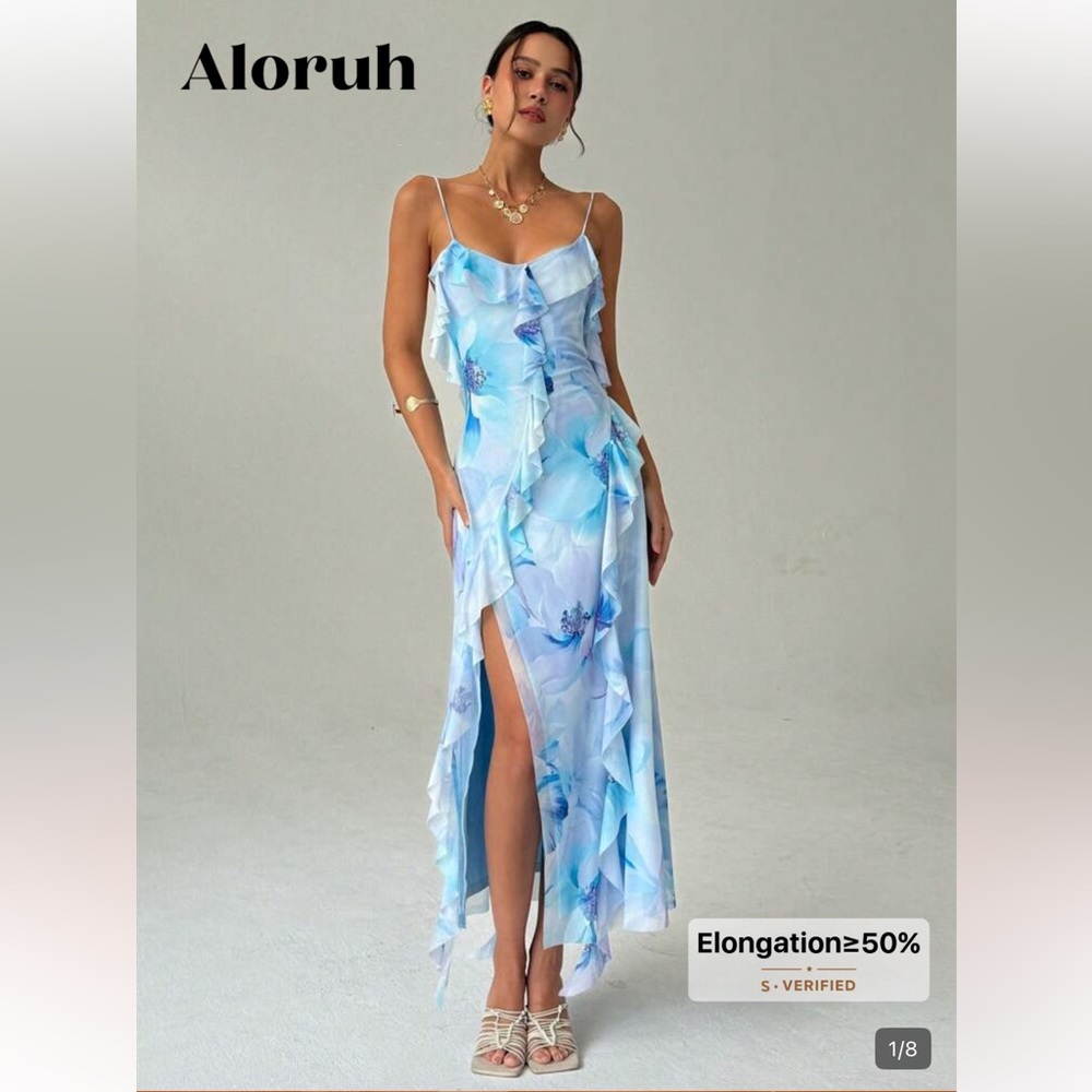 Shein Blue Frill Ruffle Maxi Dress